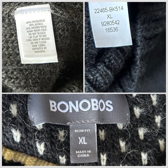 Bonobos SLIM FIT REVERSE FAIR ISLE SWEATER IN SNOW Gray/ BLACK Sz XL - Picture 14 of 15